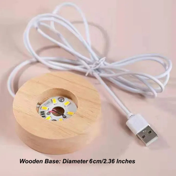 HCparty 3D lamp crystal ball night lamp USB table light with wooden base birthday gift home decor