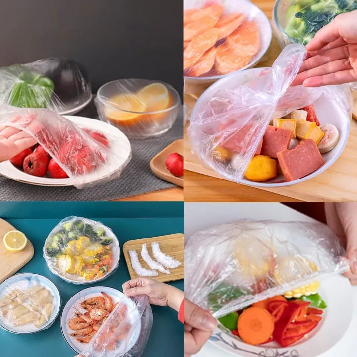 100 PIECES Reusable Elastic Food Storage Covers Disposable Food Plastic Wraps Storage