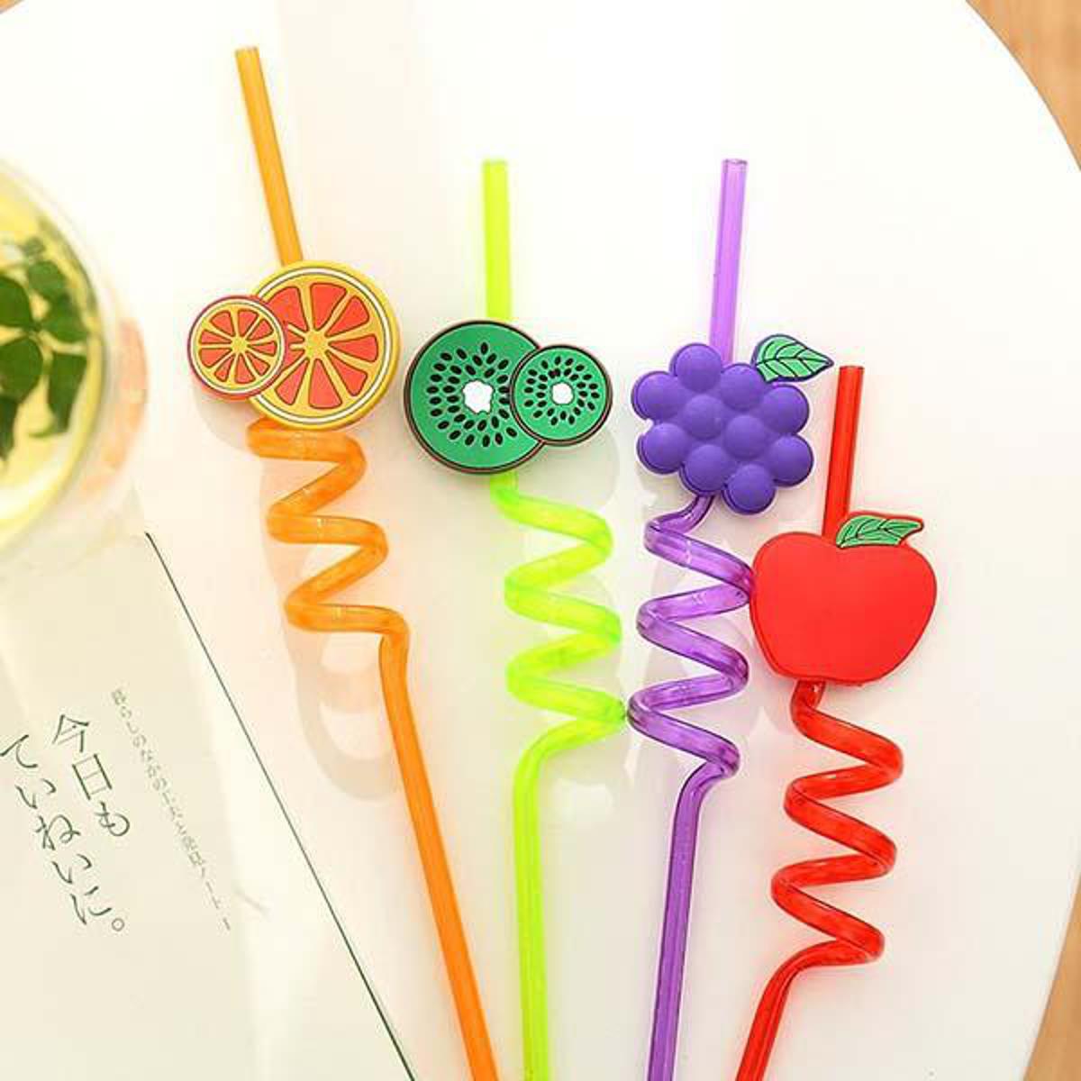 Curly 4 PCS Reusable Straws Smoothie Drinking Straws, Beautiful Reuseable Straws, Wheezy Reusable Drinking Party Straws.