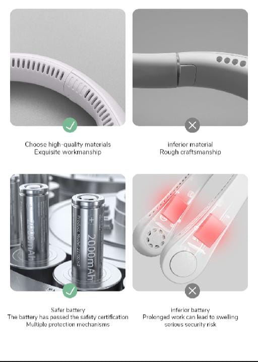 Leafless Hanging Neck Fan for Outdoor Rechargeable