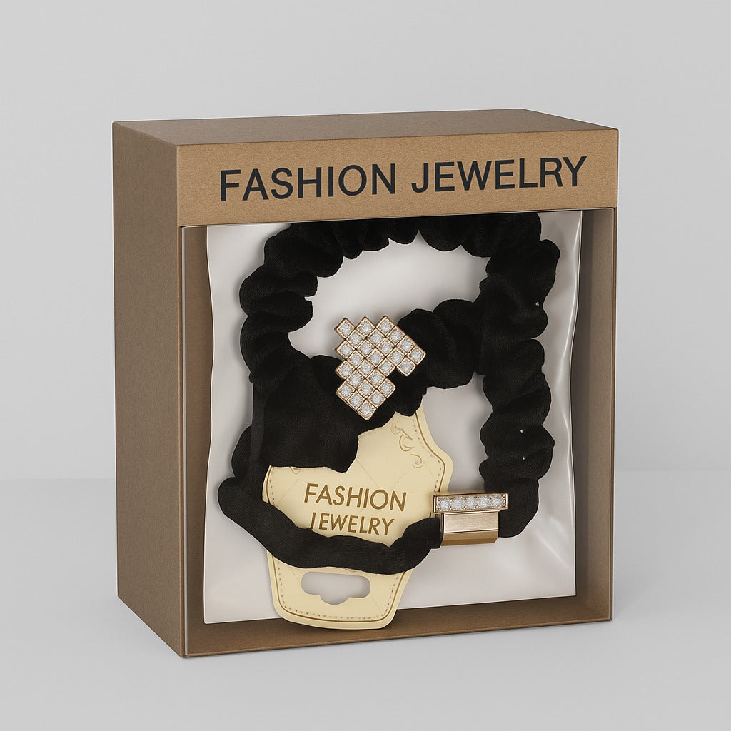 Elegant Black Scrunchie Set with Crystal Accents