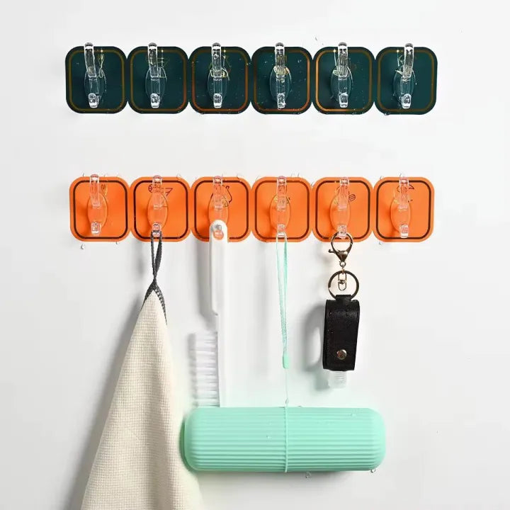 6 In 1 Self Adhesive Wall Hooks Waterproof Transparent Adhesive Hooks for Wall Hook 6