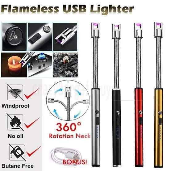 Lighters with LED Battery Display, Flexible Neck Windproof Flameless Plasma Long Lighters for Candle BBQ Camping