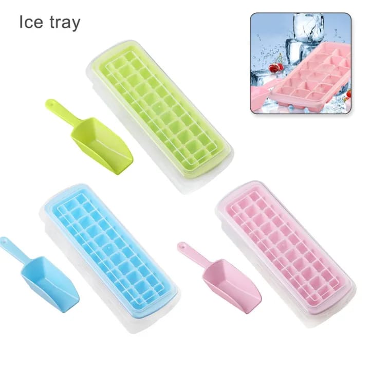 Glacier Ice Cubes Tray With Ice Lifter and Storage (33 Cubes)