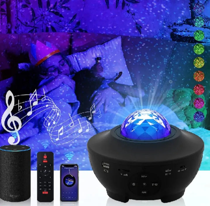 USB LED Galaxy Star Light Starry Light Projector Lamp Galaxy Sky Projector Night Light Table Lamp With Speaker Music Water Wave LED Projector