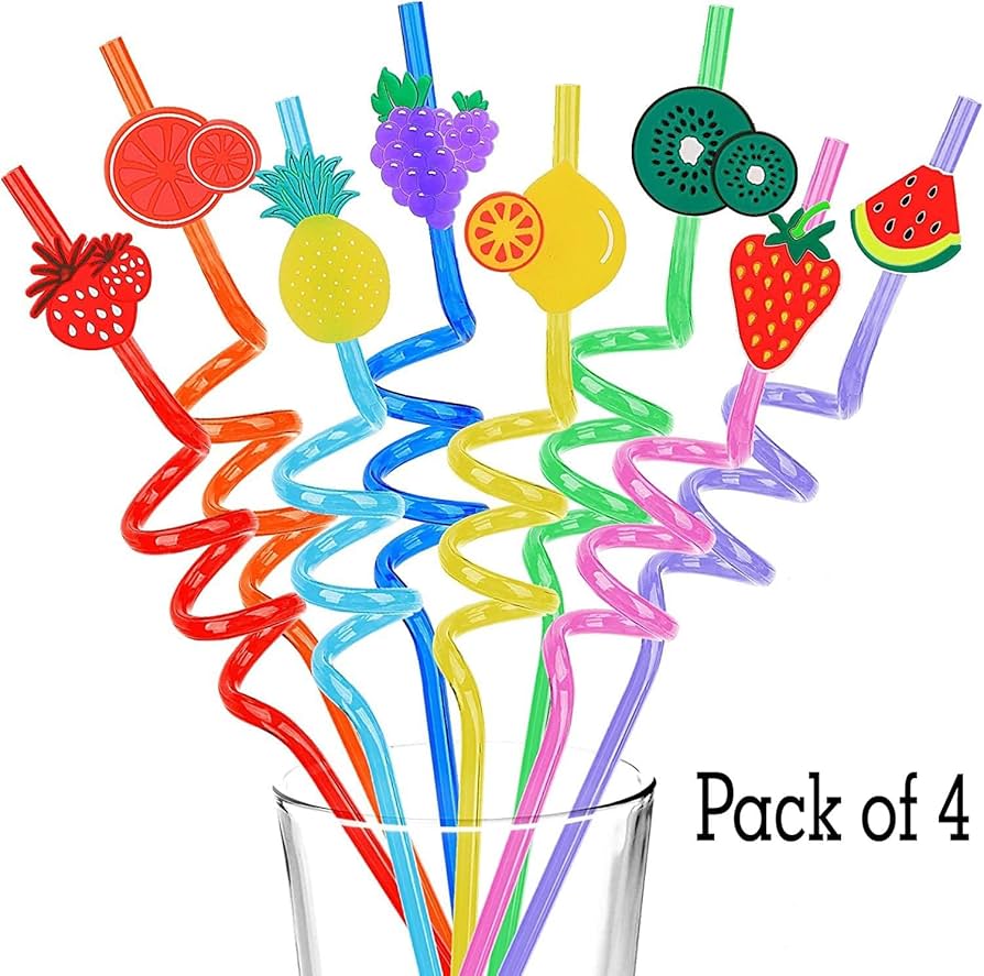 Curly 4 PCS Reusable Straws Smoothie Drinking Straws, Beautiful Reuseable Straws, Wheezy Reusable Drinking Party Straws.