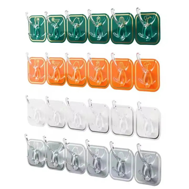 6 In 1 Self Adhesive Wall Hooks Waterproof Transparent Adhesive Hooks for Wall Hook 6