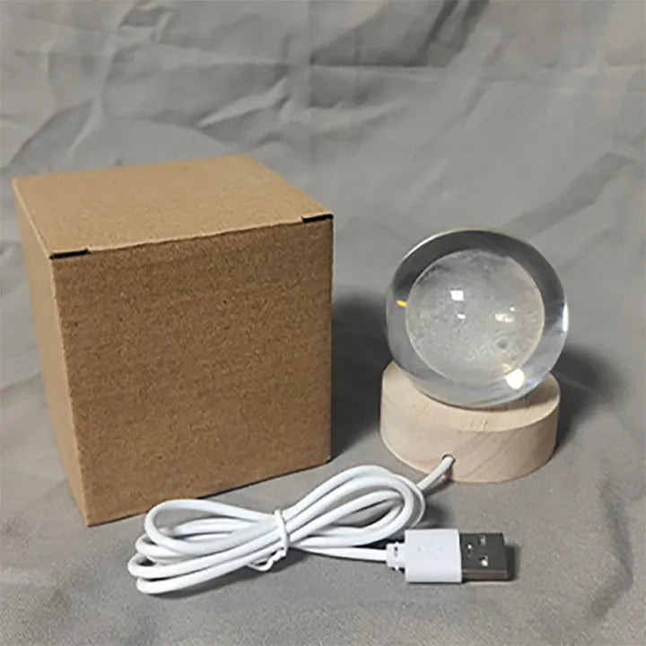 HCparty 3D lamp crystal ball night lamp USB table light with wooden base birthday gift home decor