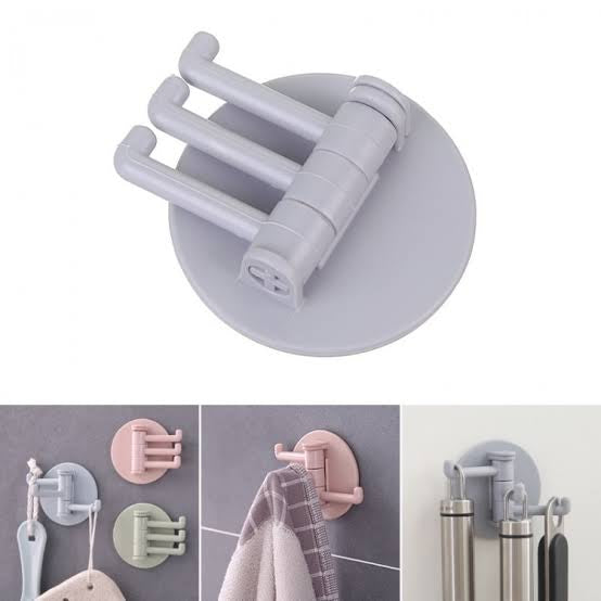 Adhesive Wall Hook Seamless Paste 3 Branch Rotation Hook Kitchen Bathroom Desk Hook Nordic Style ( 4 pcs)