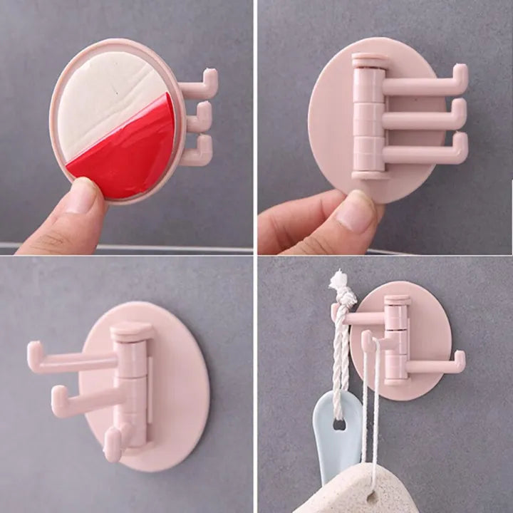 Adhesive Wall Hook Seamless Paste 3 Branch Rotation Hook Kitchen Bathroom Desk Hook Nordic Style ( 4 pcs)