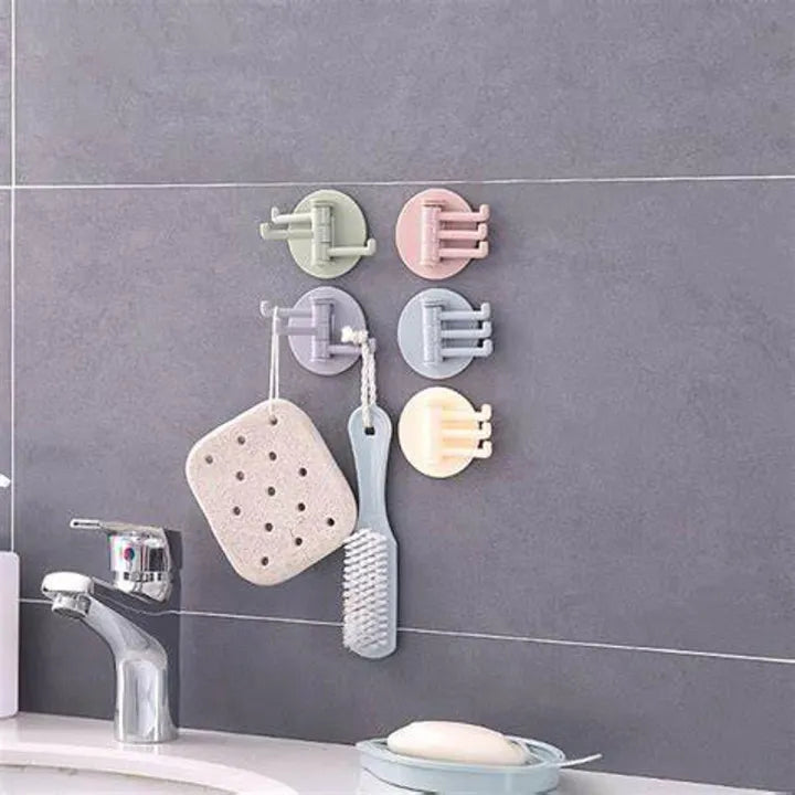 Adhesive Wall Hook Seamless Paste 3 Branch Rotation Hook Kitchen Bathroom Desk Hook Nordic Style ( 4 pcs)