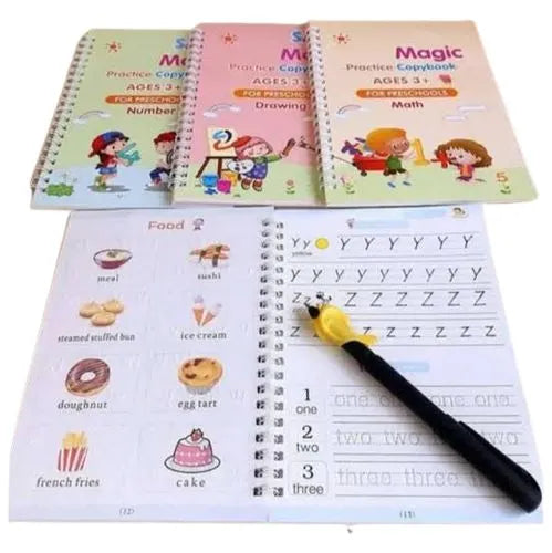Sank Magic Practice Copybook, (4 BOOK + 10 REFILL+ 2 Pen +2 Grip) Number Tracing Book for Preschoolers with Pen, Magic Calligraphy