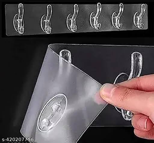 6 In 1 Self Adhesive Wall Hooks Waterproof Transparent Adhesive Hooks for Wall Hook 6