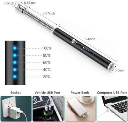 Lighters with LED Battery Display, Flexible Neck Windproof Flameless Plasma Long Lighters for Candle BBQ Camping