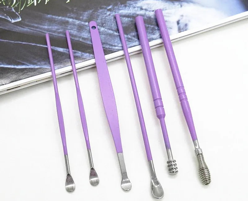 6Pcs/set Earpick Wax Remover Ear Wax Pickers Stainless Piercing Kit Earwax Curette Care Ear Clean Toolear