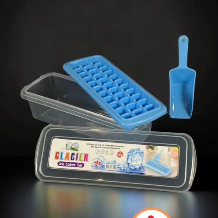 Glacier Ice Cubes Tray With Ice Lifter and Storage (33 Cubes)