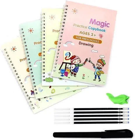 Sank Magic Practice Copybook, (4 BOOK + 10 REFILL+ 2 Pen +2 Grip) Number Tracing Book for Preschoolers with Pen, Magic Calligraphy