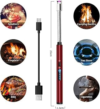 Lighters with LED Battery Display, Flexible Neck Windproof Flameless Plasma Long Lighters for Candle BBQ Camping
