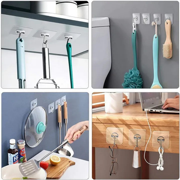 Sticky Hooks-Wall Hanging Hooks Wall Mounted Household Adhesive Storage Broom Hanger Stick Hook Racks Kitchen Bathroom Organizer