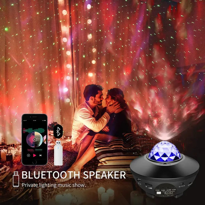 USB LED Galaxy Star Light Starry Light Projector Lamp Galaxy Sky Projector Night Light Table Lamp With Speaker Music Water Wave LED Projector