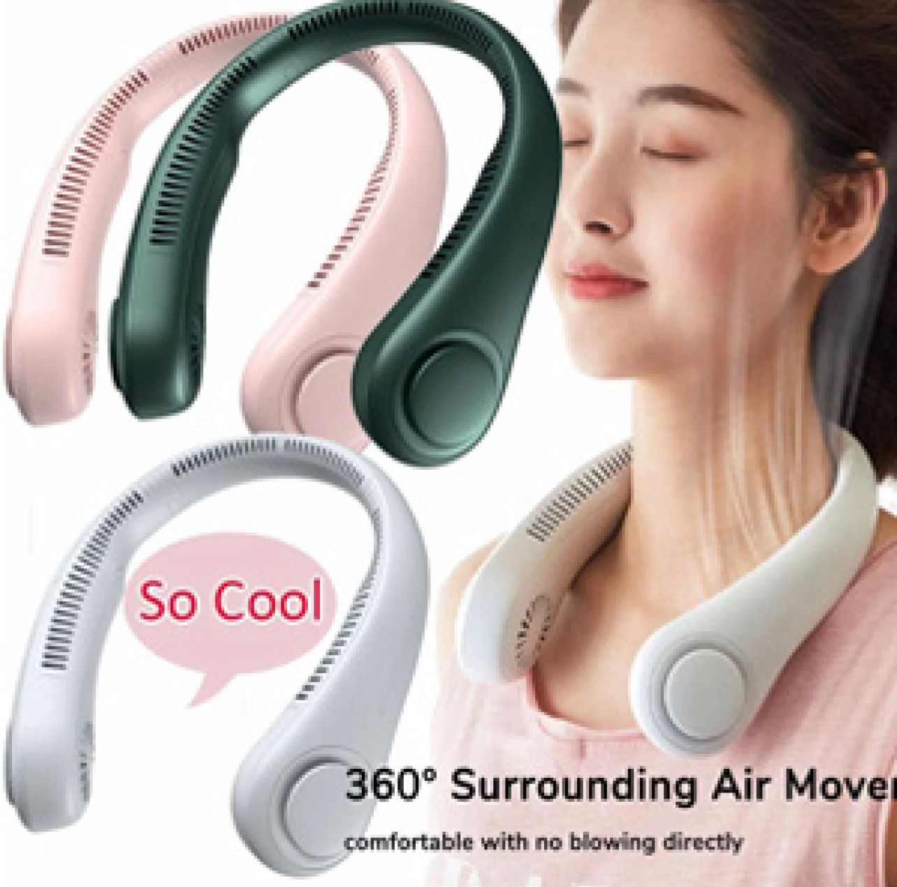 Leafless Hanging Neck Fan for Outdoor Rechargeable
