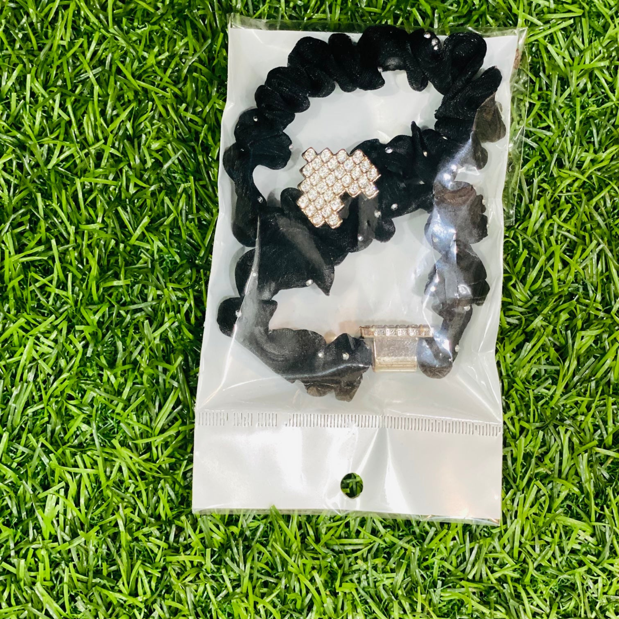 Elegant Black Scrunchie Set with Crystal Accents
