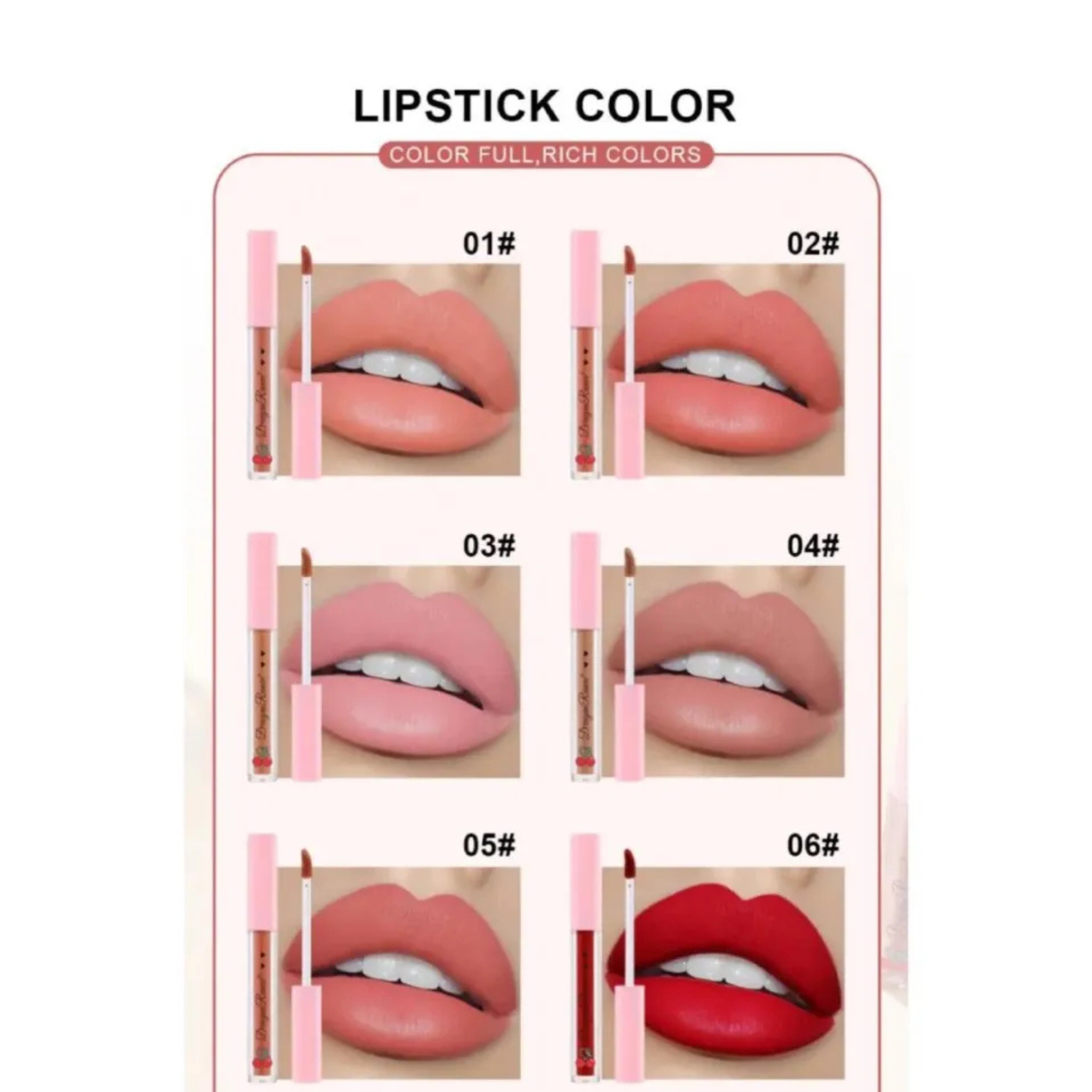 HUXIABEAUTY 6-Piece Fashion Color Matte Lip Gloss Set.