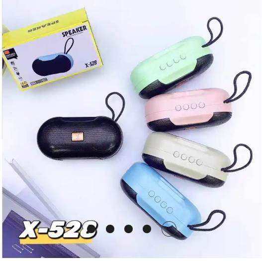 X-528 Portable Bluetooth Speaker, marketed as having "Hi-Fi AUDIO" and "BASS BOOSTER" features.